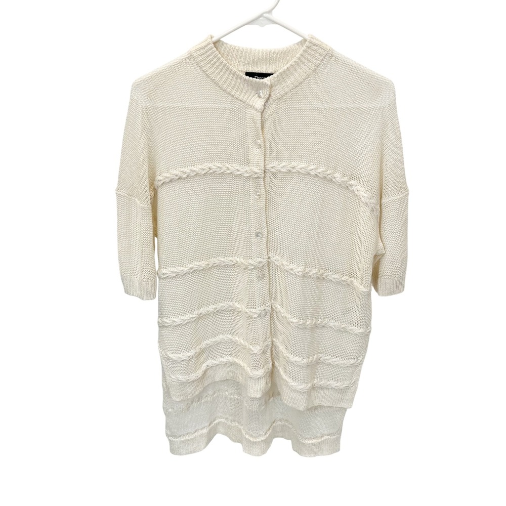 Theory Ivory Linen Blend Open Knit Short Sleeve Cardigan - Size Small